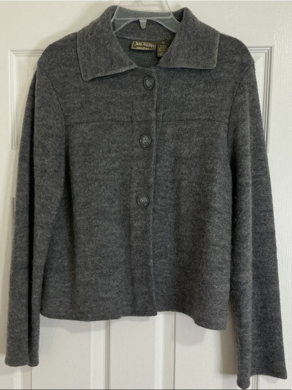 Jane Ashley Charcoal Button-Front Wool Blend Cardigan Sweater/Jacket